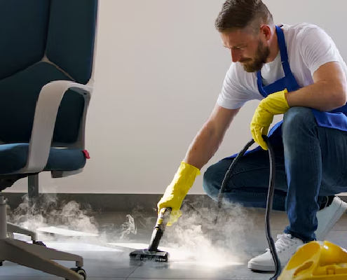 Steam cleaning floors in Middlebury, CT offices. Cleaning service for businesses by Excellent Cleaning 2.