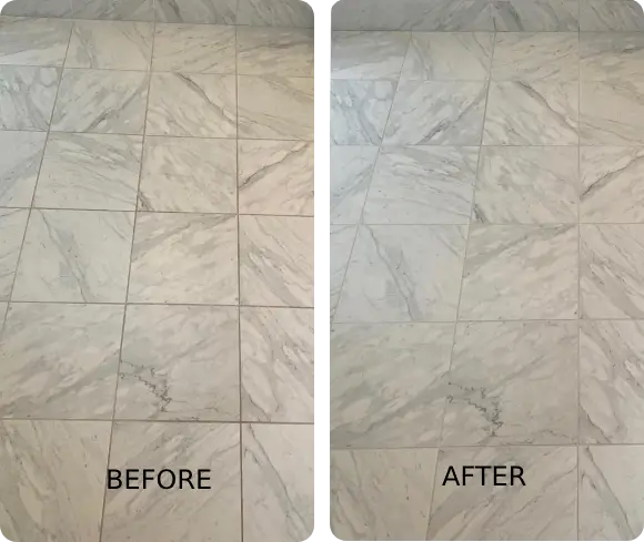 Before and after marble flooring cleaning, CT. Marble restoration and polishing.