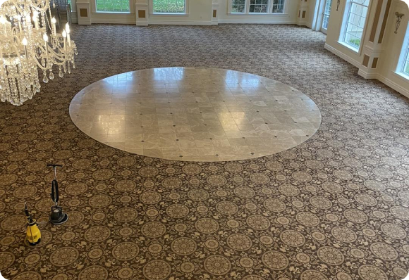 Our process for cleaning carpets includes shampooing carpets and vacuuming.