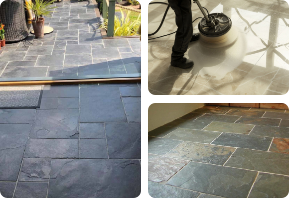 Services for regular stone floor maintenance includes grinding, polishing, and sealing stone floors.